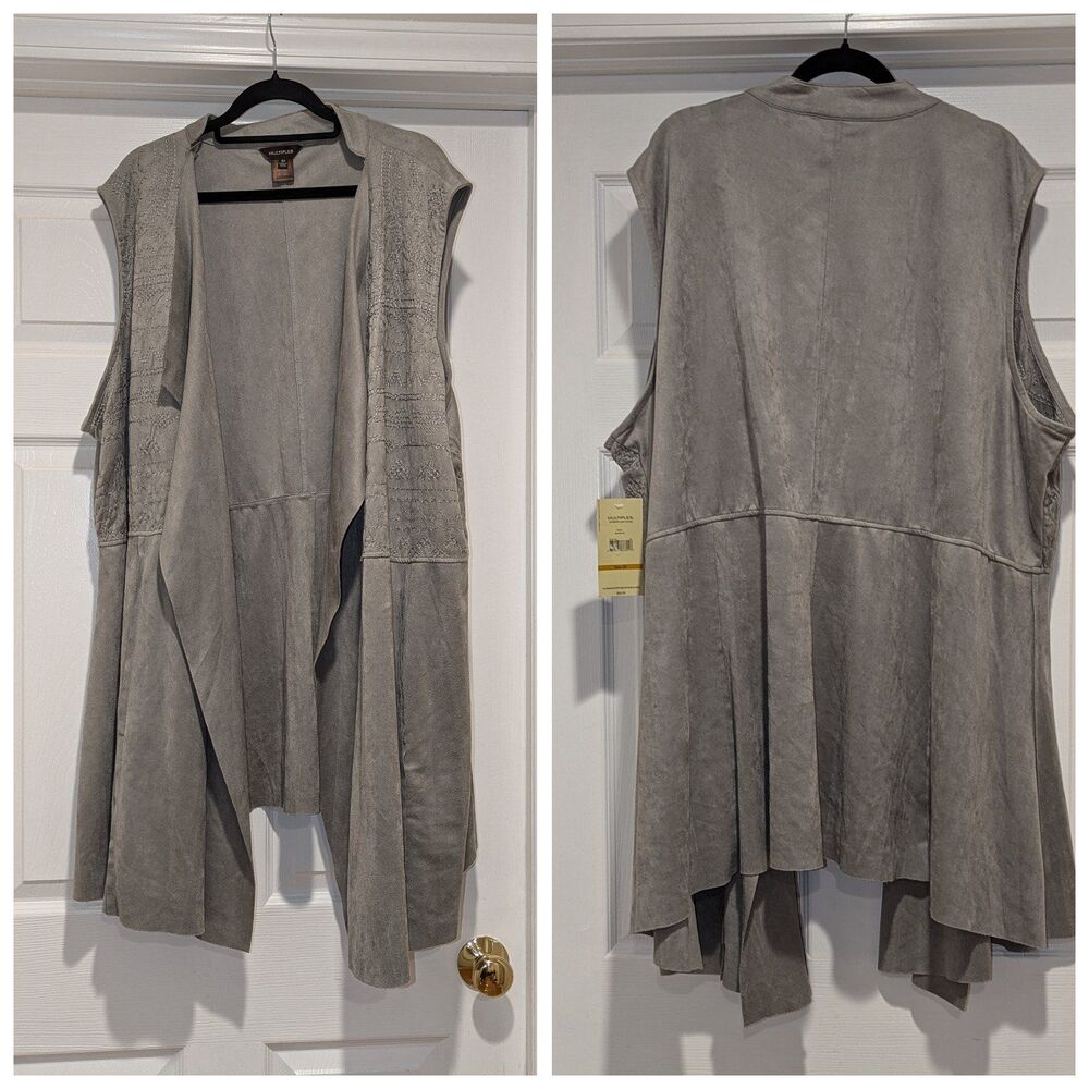 Boho Festival Faux Suede Waterfall Embroidered Vest‎ NWT Multiples 3X Plus
